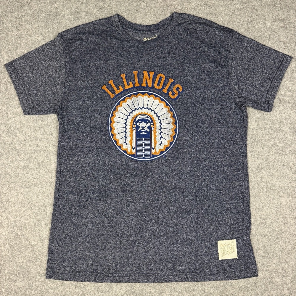 Illinois Fighting Illini Retro T-Shirt Gray TriBlend Vintage Logo Tee NCAA Small